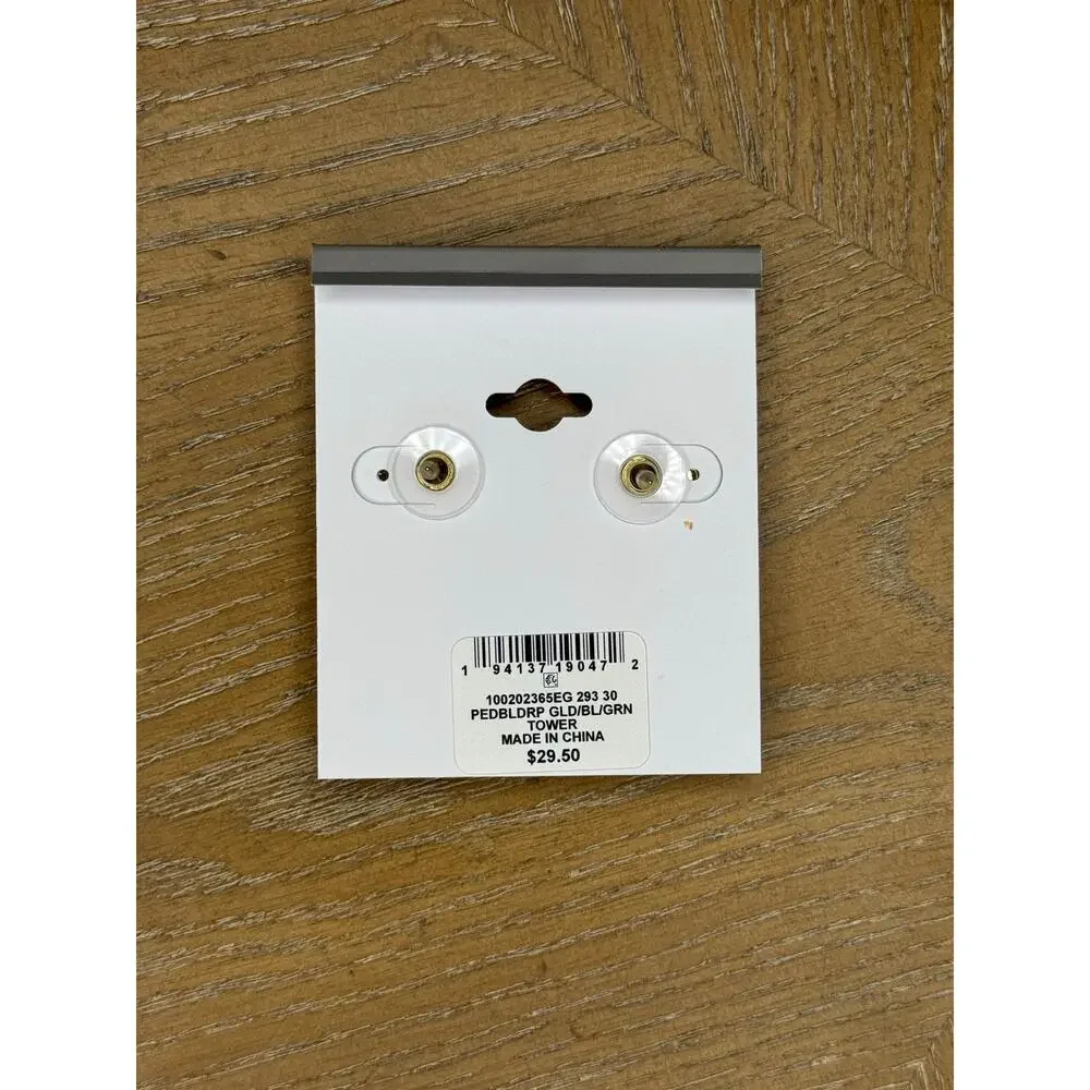 Style & Co Gold Tone Green Double Drop Dangle Earrings Faceted Stone - Picture 2 of 2